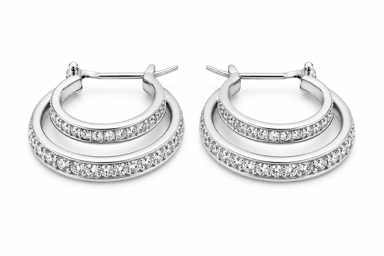 14K White Gold Natural Diamond Double Hoop Earrings