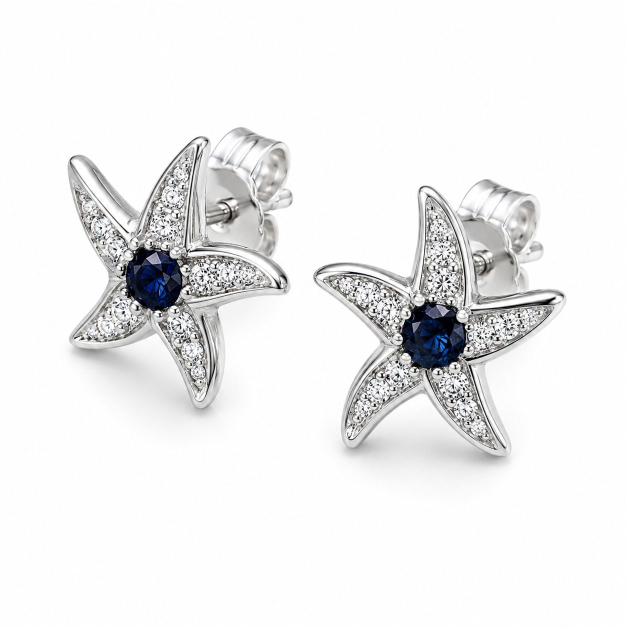 14K White Gold Sapphire & Diamond Starfish Stud Earrings 14K White Gold Sapphire & Diamond Starfish Stud Earrings