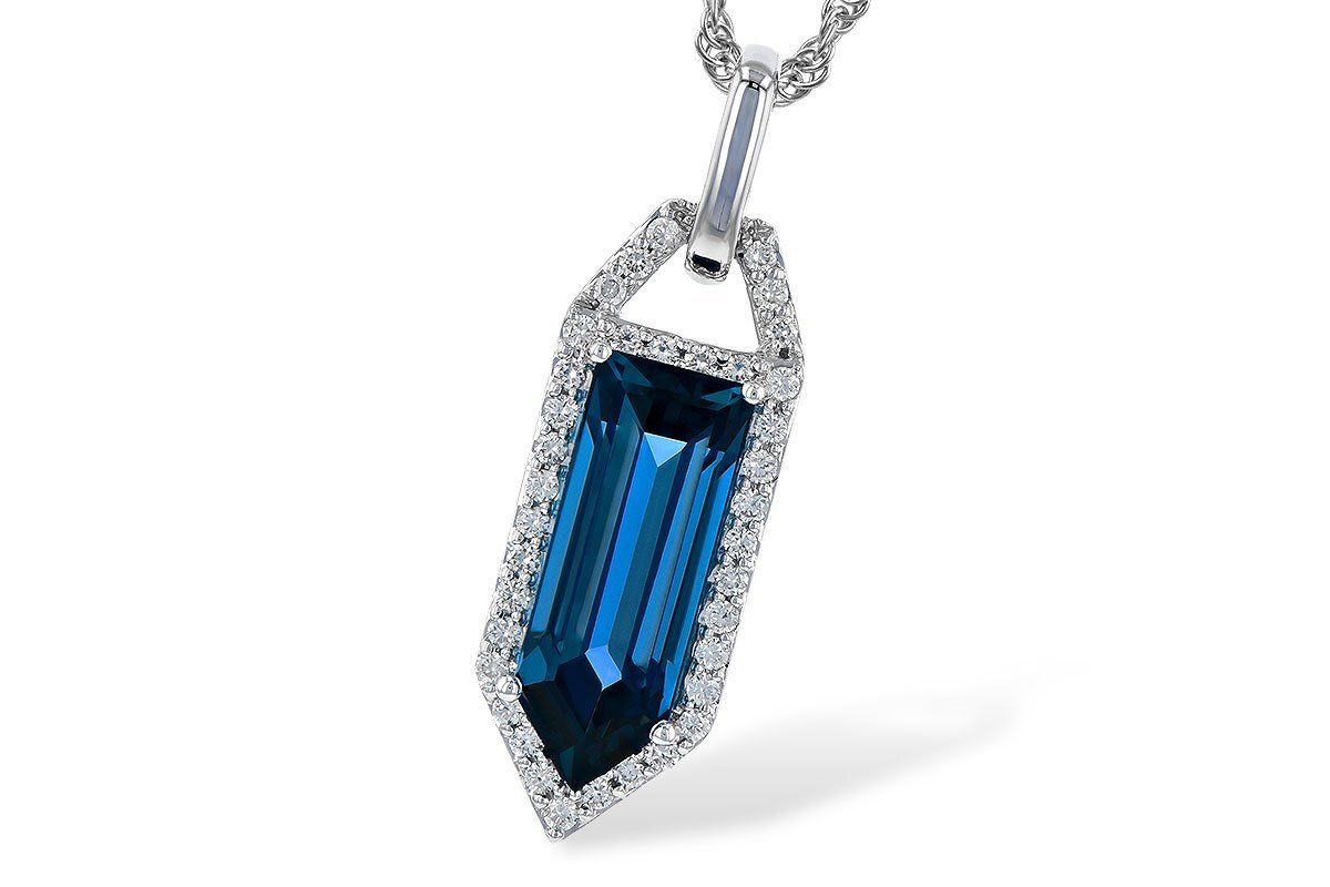 14K White Gold London Blue Topaz Geometric Diamond Necklace 14K White Gold London Blue Topaz Geometric Diamond Necklace