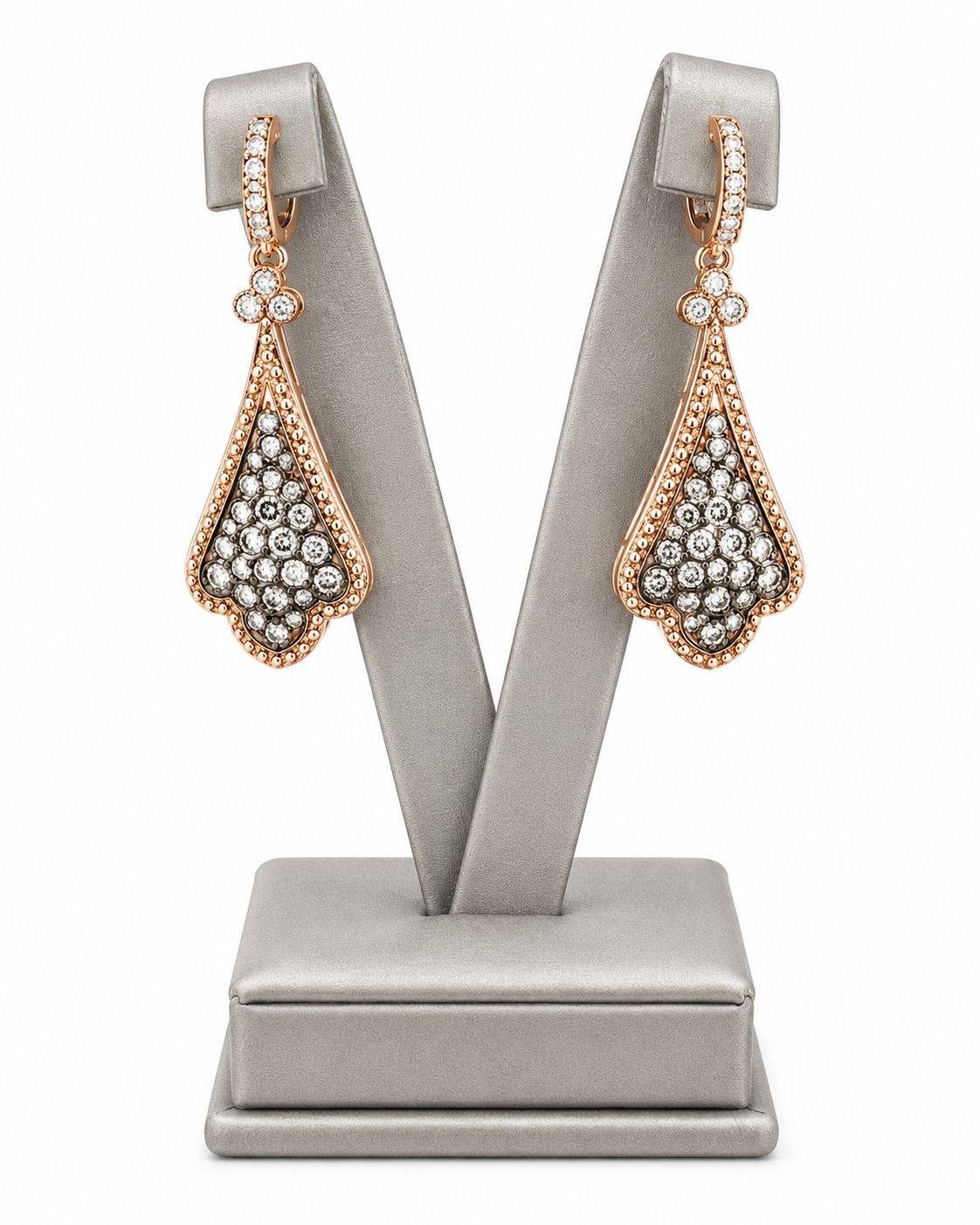 14K Rose Gold Natural Diamond Drop Earrings with Black Rhodium 14K Rose Gold Natural Diamond Drop Earrings with Black Rhodium