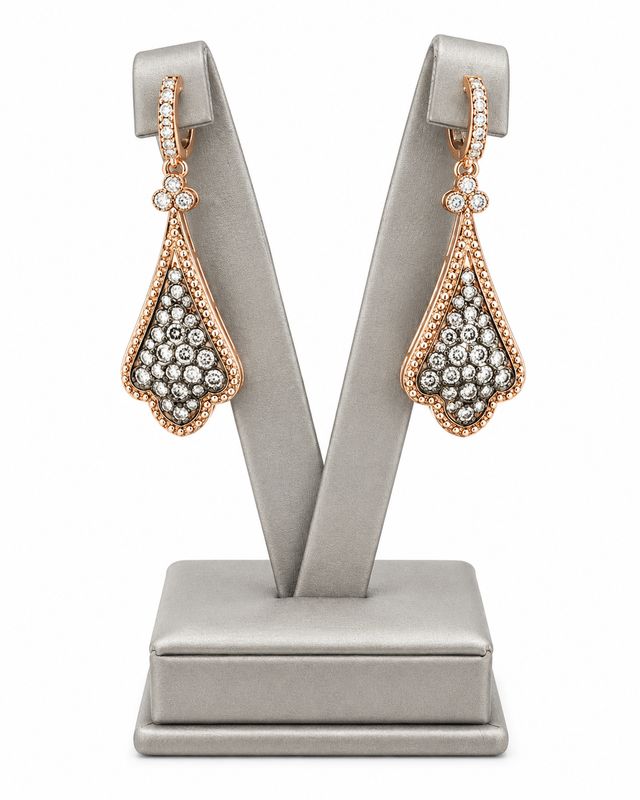 14K Rose Gold Natural Diamond Drop Earrings with Black Rhodium