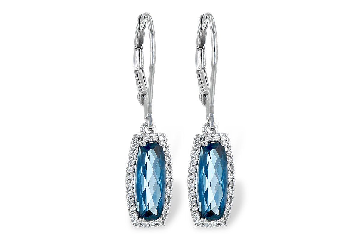14K White Gold London Blue Topaz & Diamond Drop Earrings