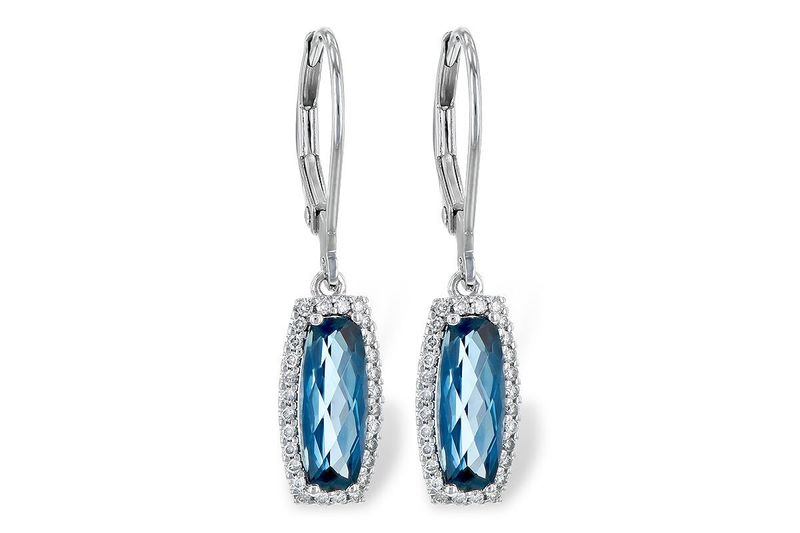 14K White Gold London Blue Topaz & Diamond Drop Earrings