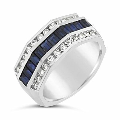 14K White Gold Baguette Sapphire & Diamond Multi-Row Band 14K White Gold Baguette Sapphire & Diamond Multi-Row Band