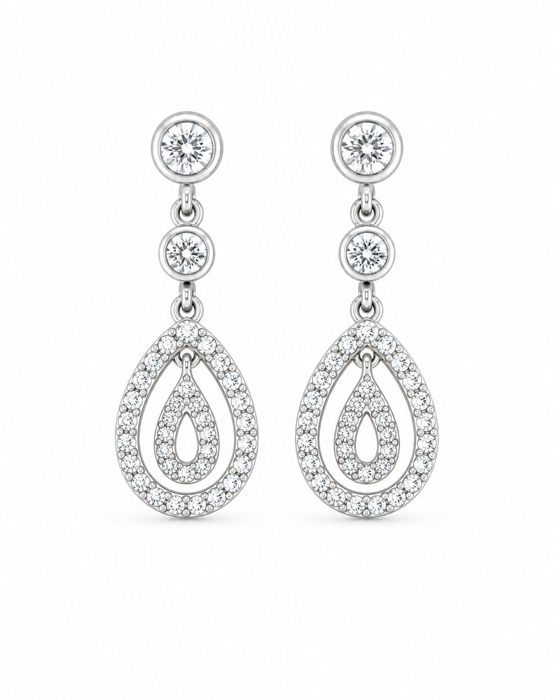 14K White Gold Natural Diamond Teardrop Dangle Earrings 14K White Gold Natural Diamond Teardrop Dangle Earrings