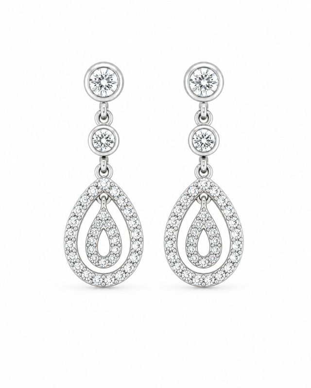 14K White Gold Natural Diamond Teardrop Dangle Earrings