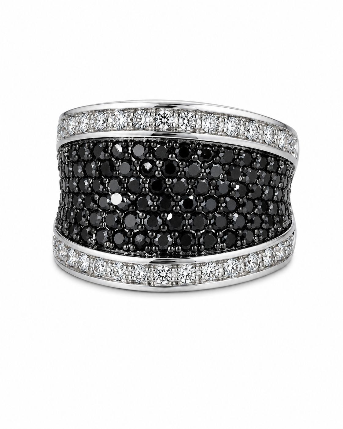 14K White Gold Black & White Diamond Statement Ring
