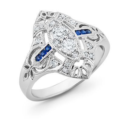 14K White Gold Vintage Sapphire & Diamond Ring