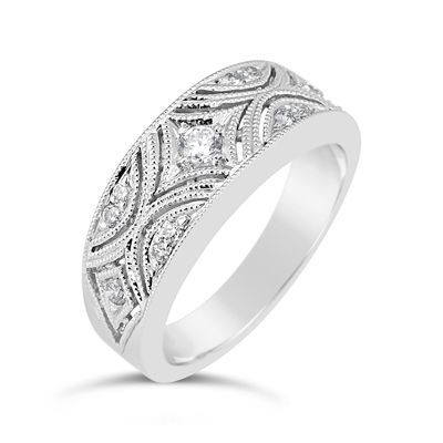 14K White Gold Vintage-Inspired Diamond Band 14K White Gold Vintage-Inspired Diamond Band