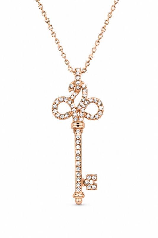 14K Rose Gold Diamond Key Necklace