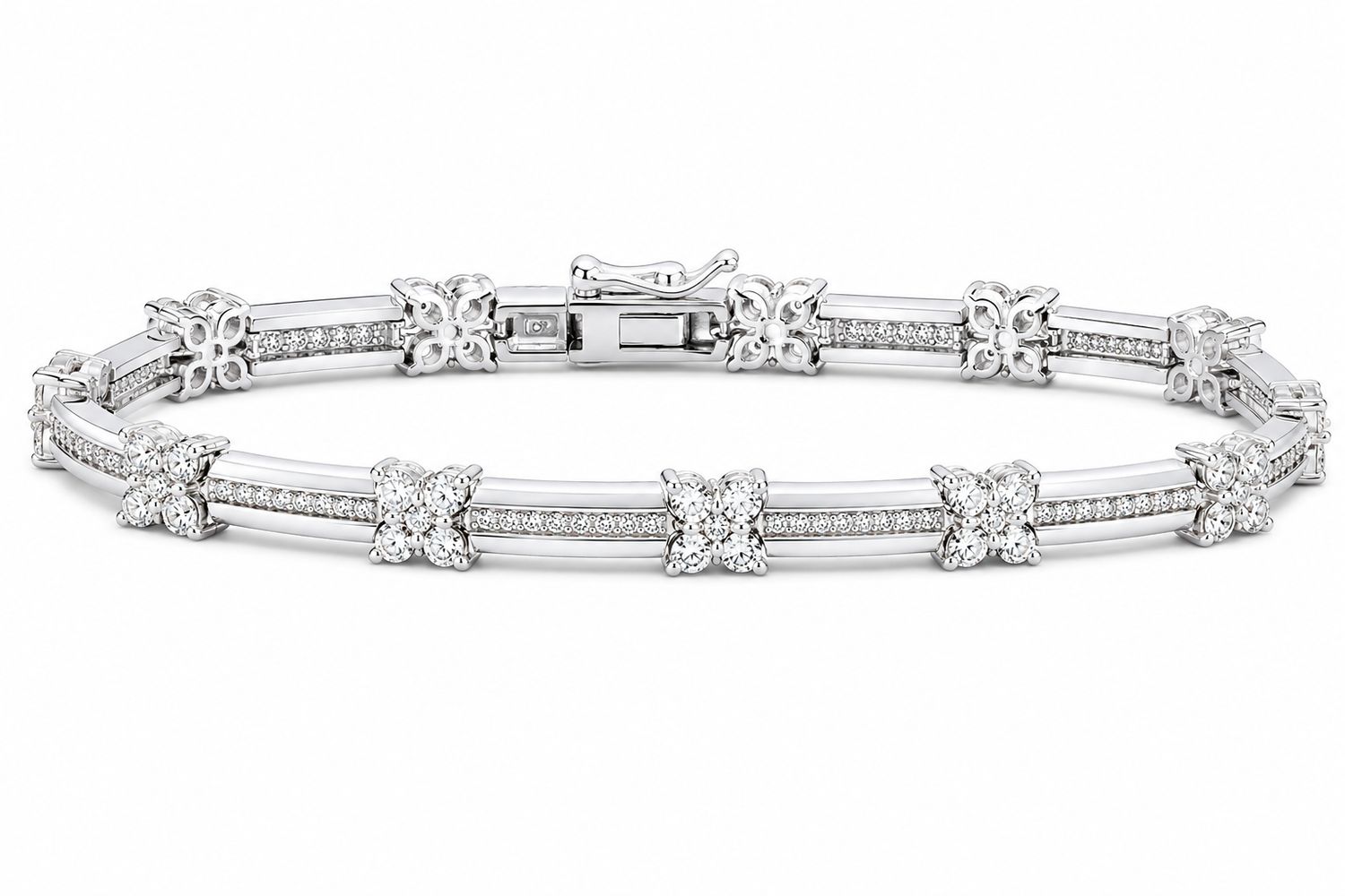 14K White Gold Natural Diamond Floral Bracelet 3.70 CTW Statement Luxury 14K White Gold Natural Diamond Floral Bracelet 3.70 CTW Statement Luxury