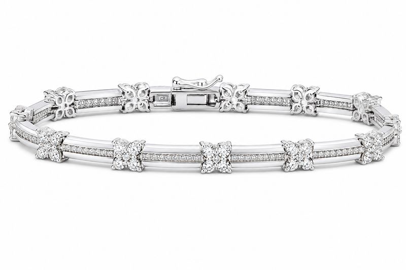 14K White Gold Natural Diamond Floral Bracelet  3.70 CTW Statement Luxury
