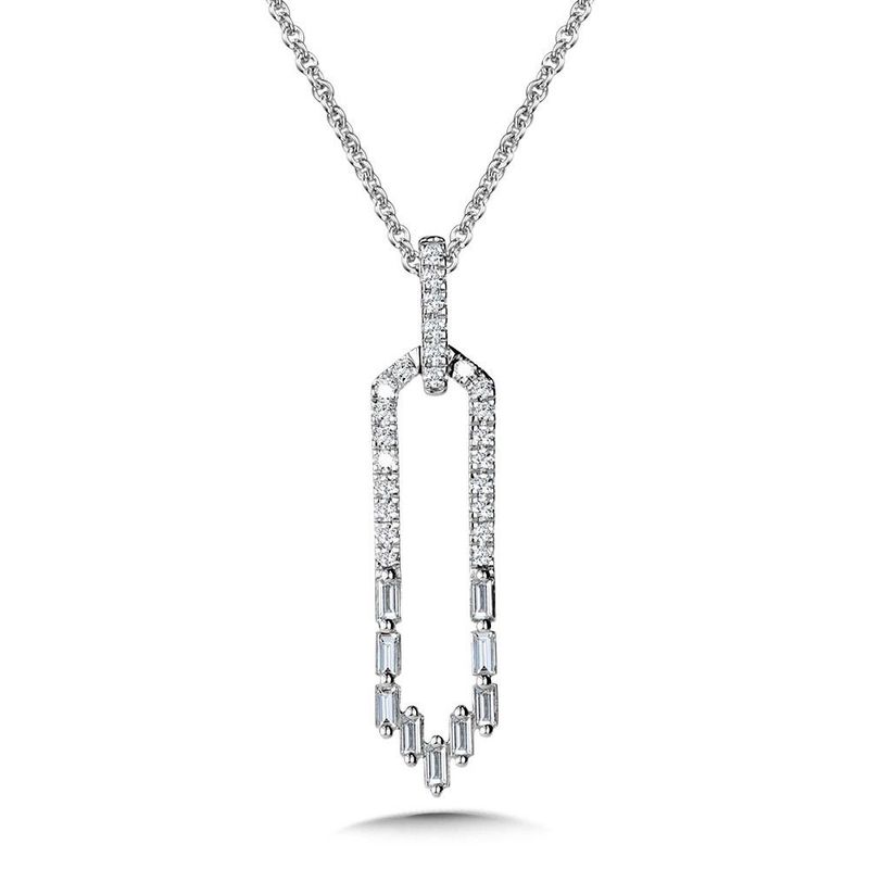 14K White Gold Natural Diamond Paperclip Pendant Necklace