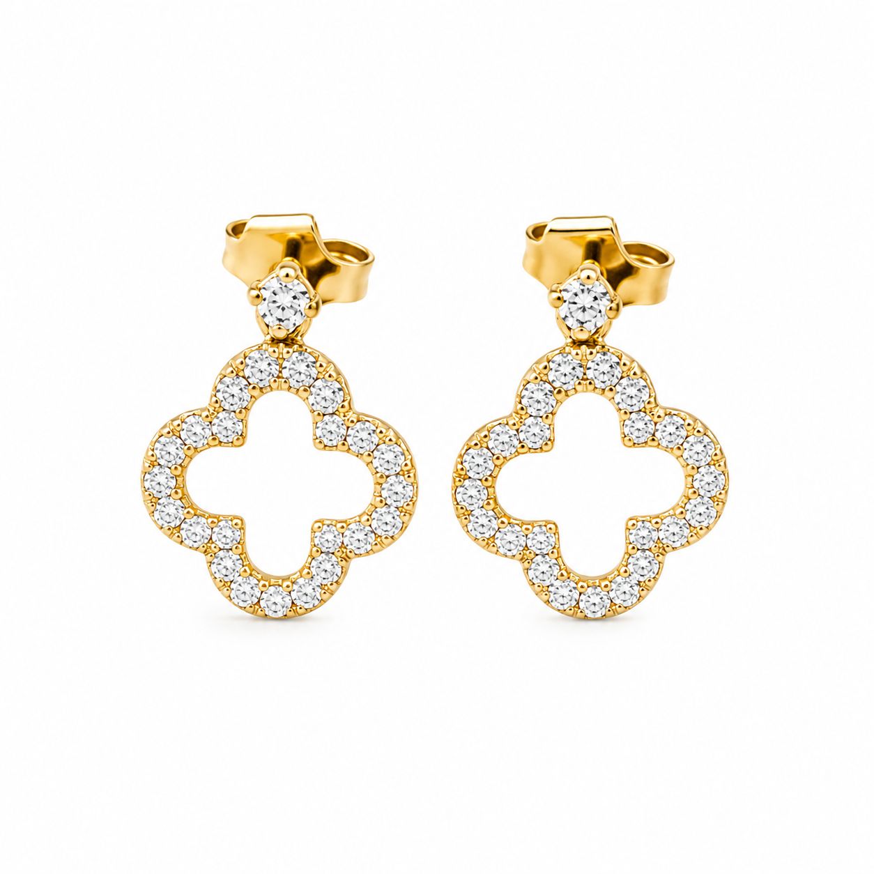 14K Yellow Gold Natural Diamond Clover Drop Earrings