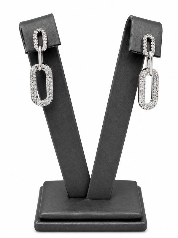 14K White Gold Natural Diamond Link Drop Earrings