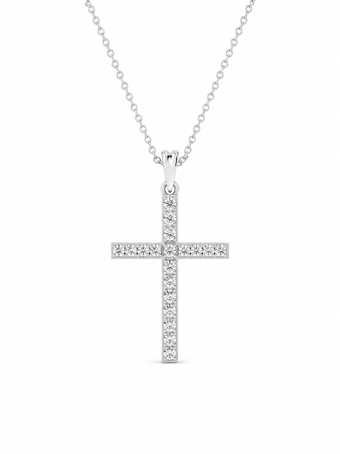 14K White Gold Lab-Grown Diamond Cross Pendant Necklace 14K White Gold Lab-Grown Diamond Cross Pendant Necklace