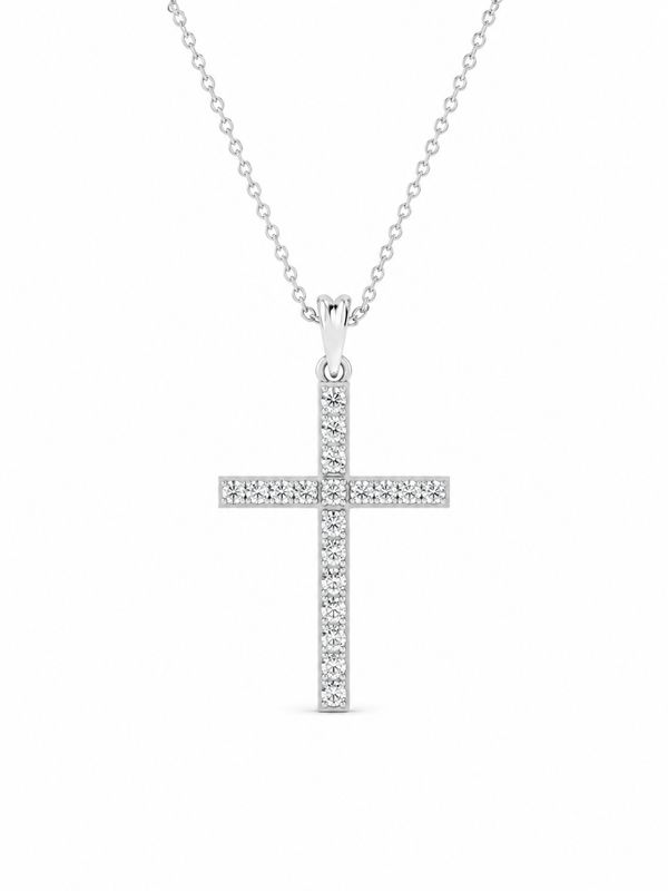 14K White Gold Lab-Grown Diamond Cross Pendant Necklace