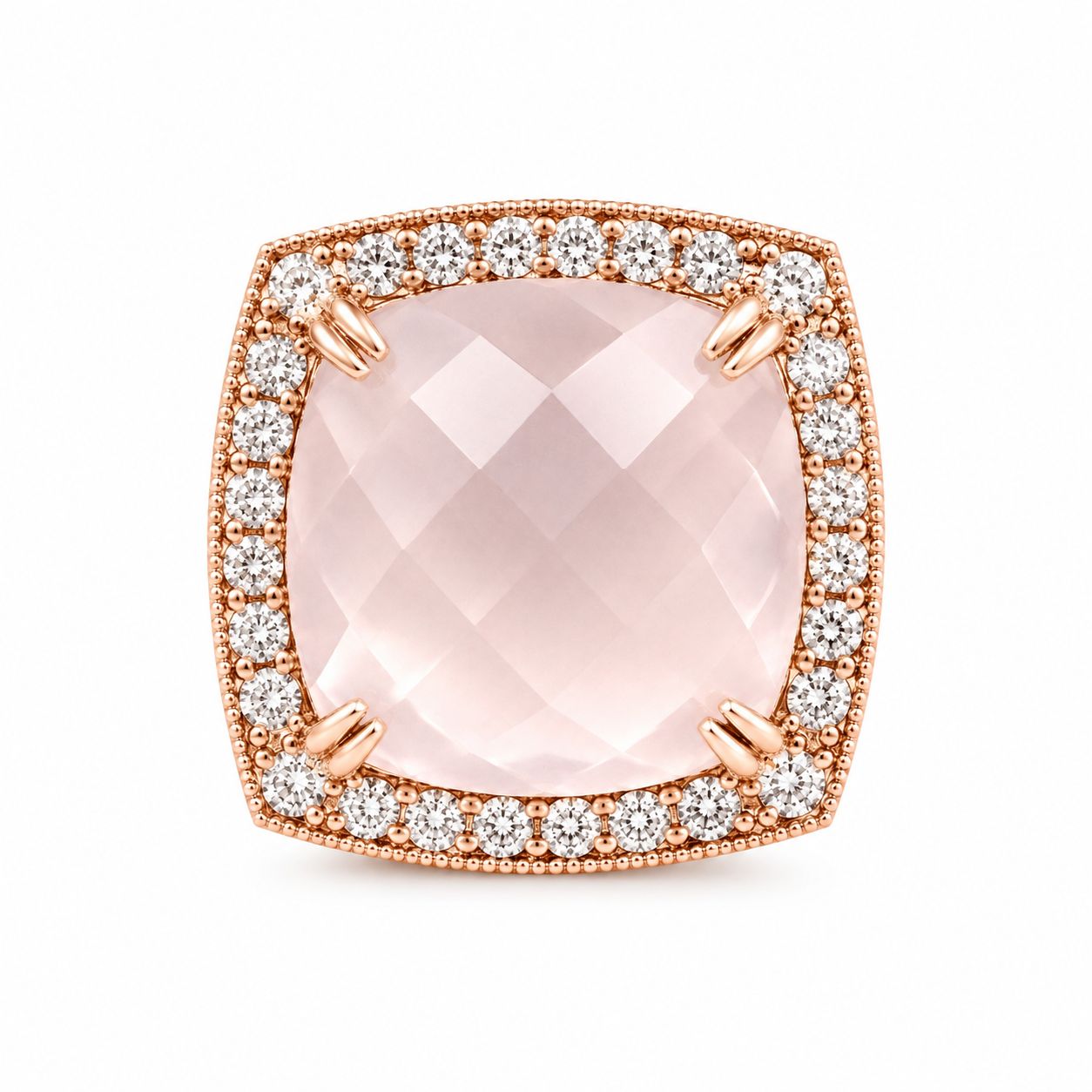 14K Rose Gold Rose Quartz & Natural Diamond Ring 14K Rose Gold Rose Quartz & Natural Diamond Ring