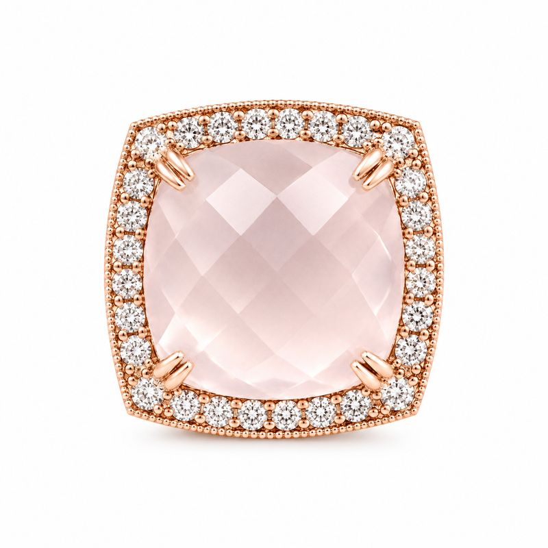 14K Rose Gold Rose Quartz & Natural Diamond Ring