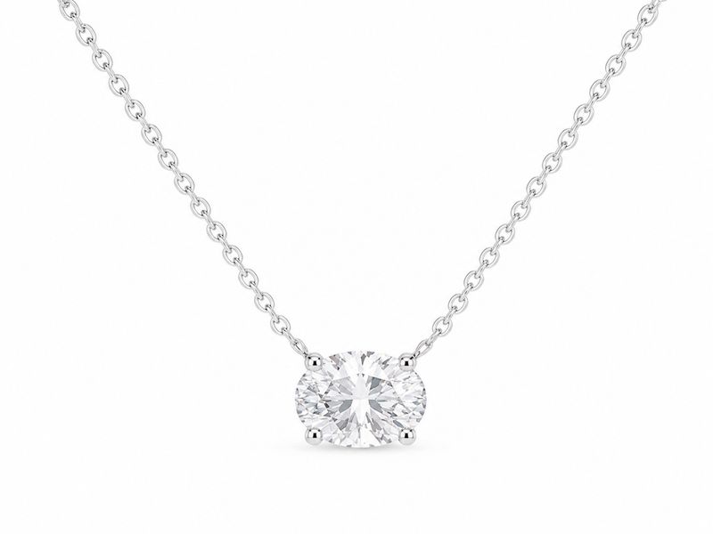 14K White Gold Oval Lab-Grown Diamond Solitaire Necklace
