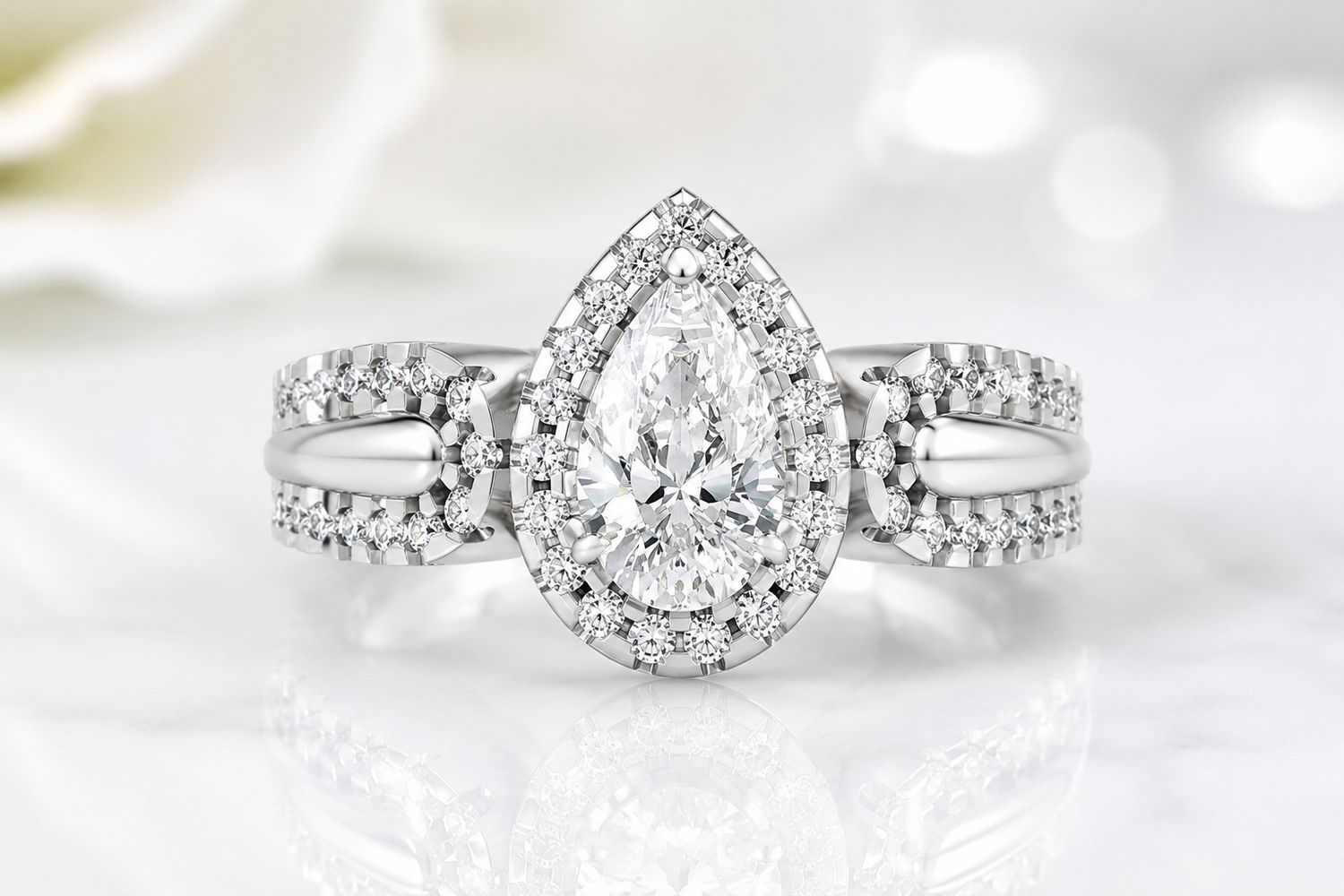 14K White Gold Pear-Shaped Lab Grown Diamond Halo Engagement Ring 14K White Gold Pear-Shaped Lab Grown Diamond Halo Engagement Ring