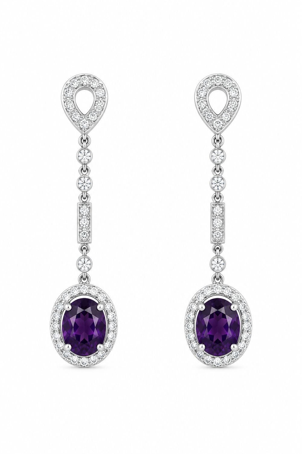 14K White Gold Amethyst & Natural Diamond Drop Earrings 14K White Gold Amethyst & Natural Diamond Drop Earrings