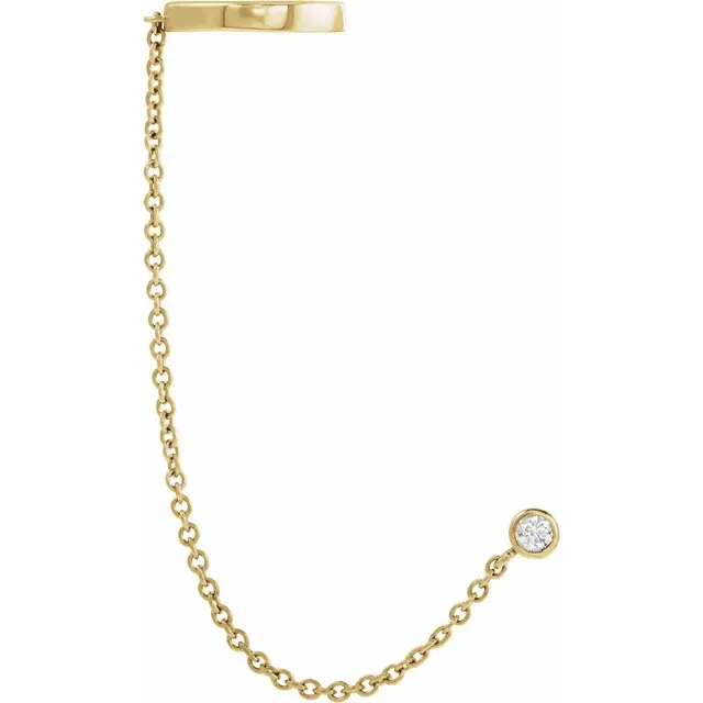14K Yellow Gold 1/10 CT Natural Diamond Stud with Ear Cuff