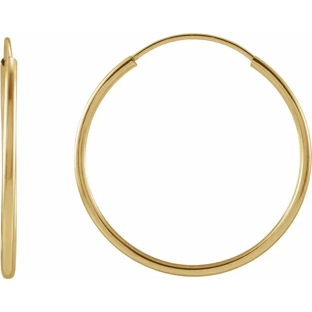 14K Yellow Gold Flexible Endless Tube 20 mm Hoop Earrings
