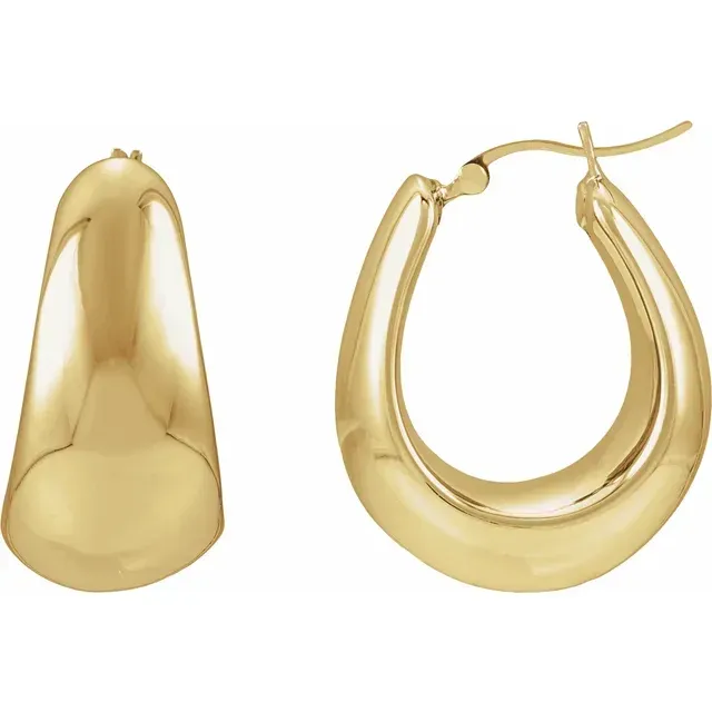 14K Yellow Gold Electroform Puffed 25 mm Hoop Earrings