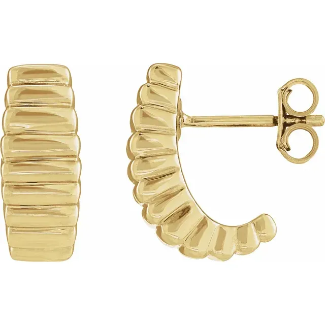 14K Yellow Gold Electroform Puffed 15 mm J-Hoop Earrings