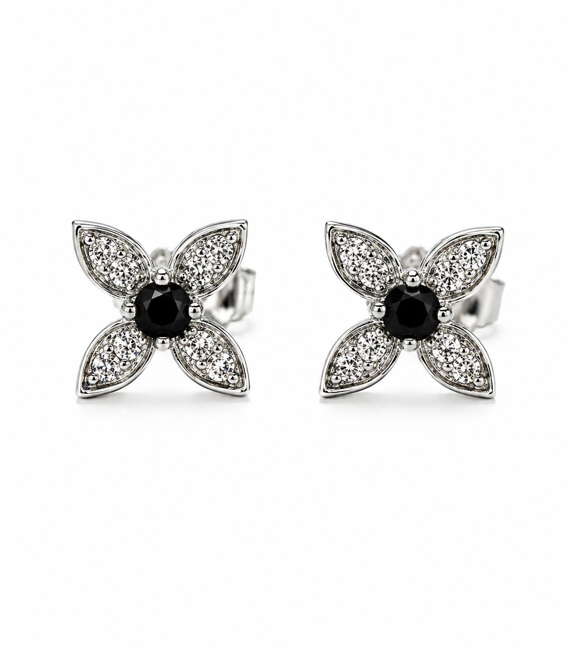 14K White Gold Sapphire & Natural Diamond Flower Stud Earrings 14K White Gold Sapphire & Natural Diamond Flower Stud Earrings