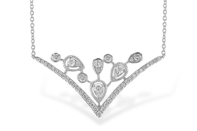 14K White Gold Natural Diamond Statement Necklace