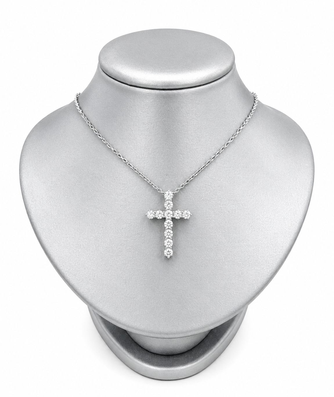 14K White Gold Natural Diamond Cross Necklace