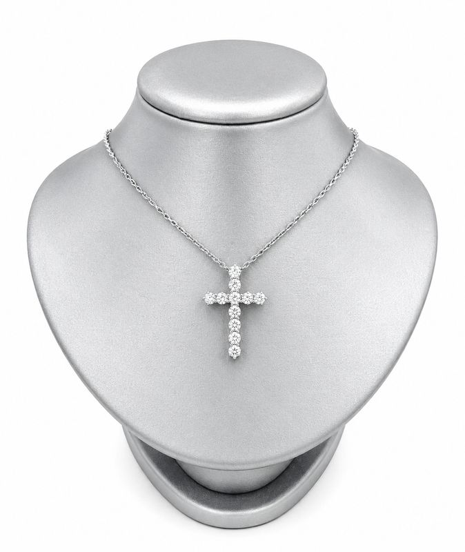 14K White Gold Natural Diamond Cross Necklace