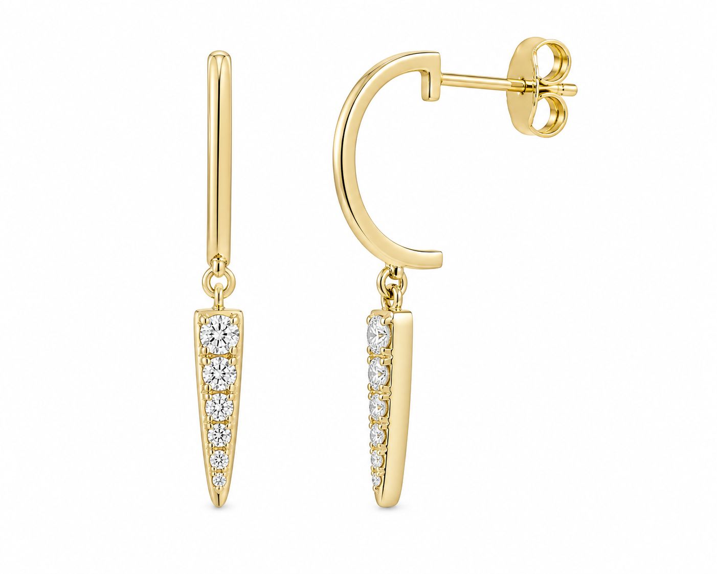 14K Yellow Gold Pointed Diamond Drop Earrings Modern Edge with Elegant Sparkle 14K Yellow Gold Pointed Diamond Drop Earrings Modern Edge with Elegant Sparkle