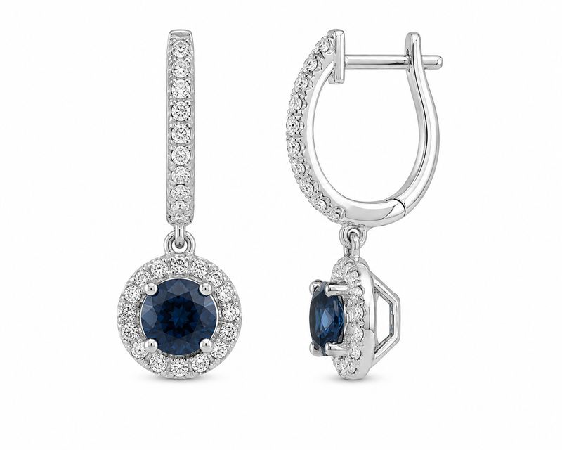14K White Gold London Blue Topaz & Diamond Halo Drop Earrings  Elegant Deep Blue Brilliance