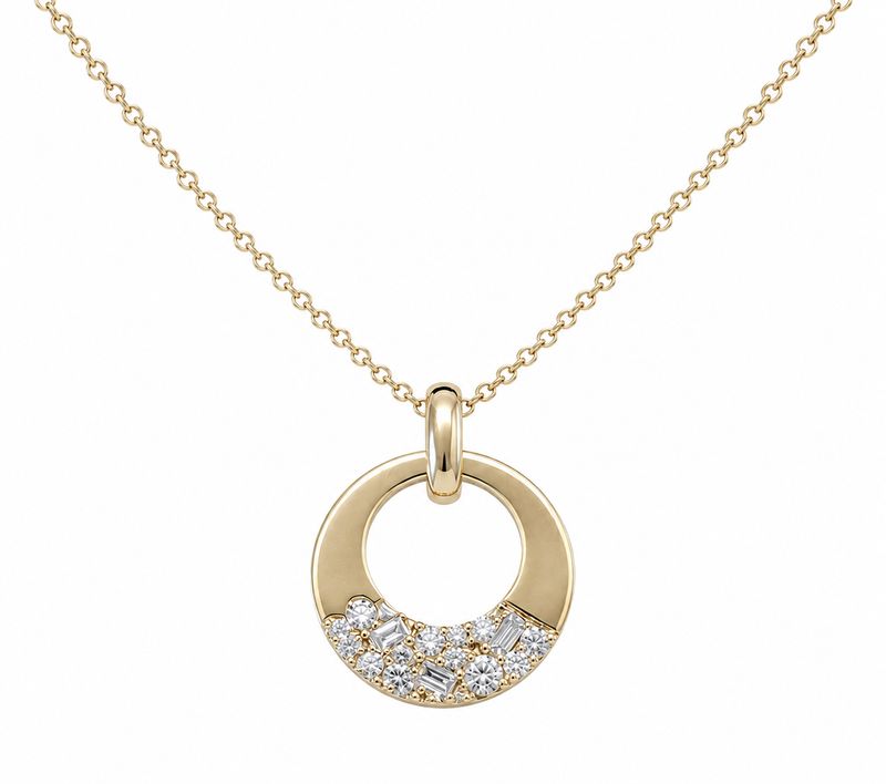 14K Yellow Gold Diamond Circle Pendant  Modern Grace with Timeless Sparkle
