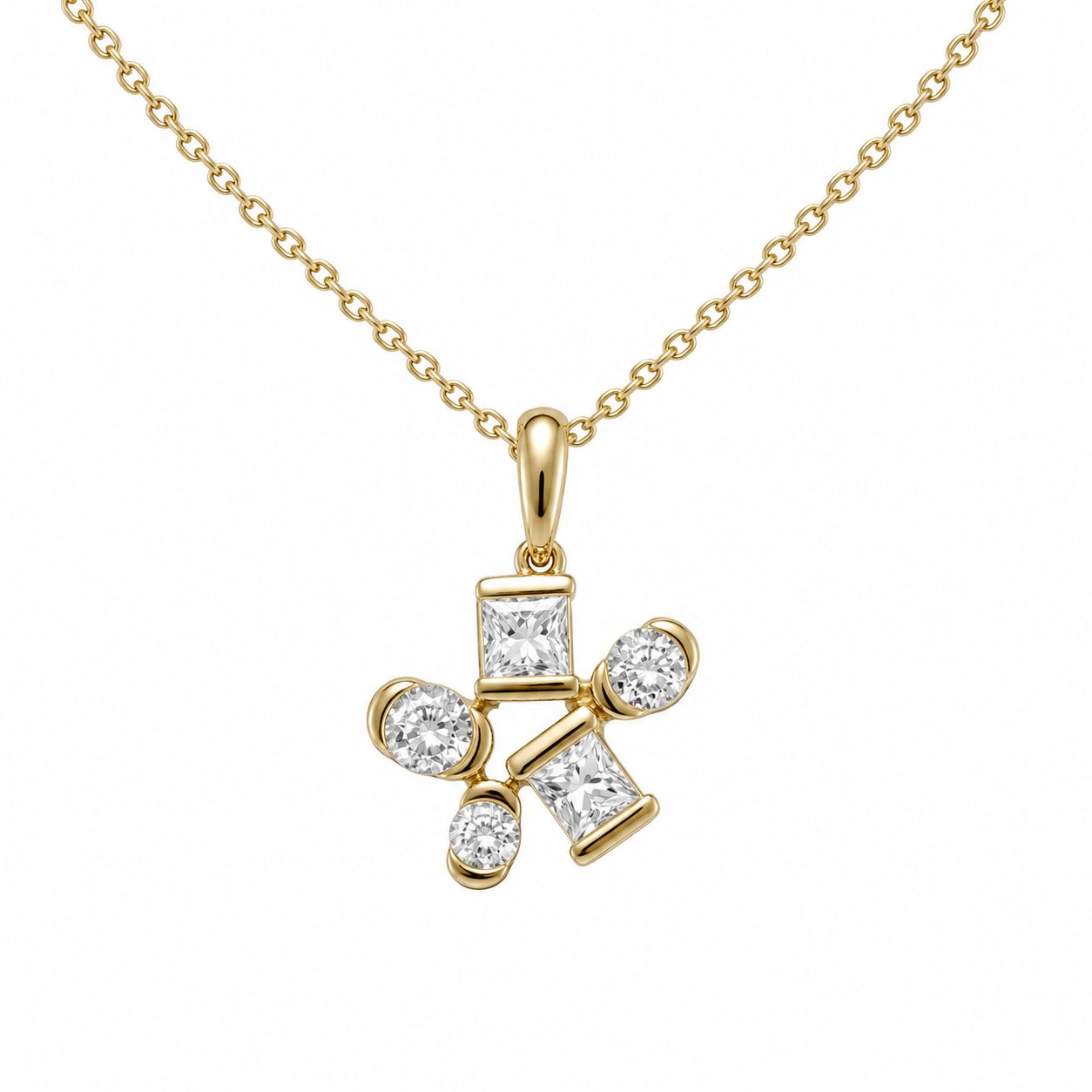 14K Yellow Gold Diamond Geometric Pendant Playful Luxury with Modern Brilliance 14K Yellow Gold Diamond Geometric Pendant Playful Luxury with Modern Brilliance