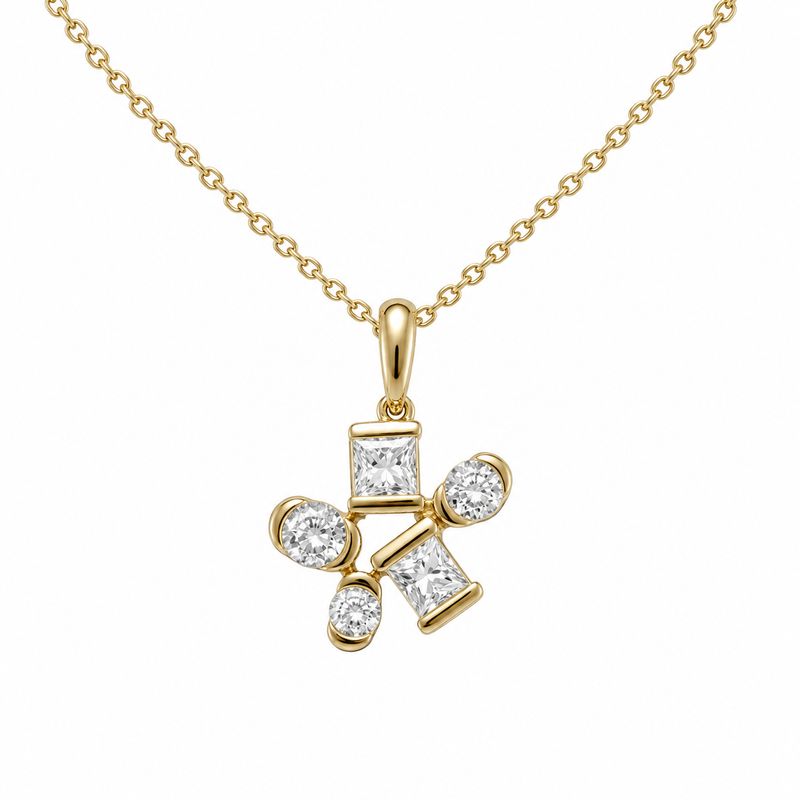 14K Yellow Gold Diamond Geometric Pendant  Playful Luxury with Modern Brilliance