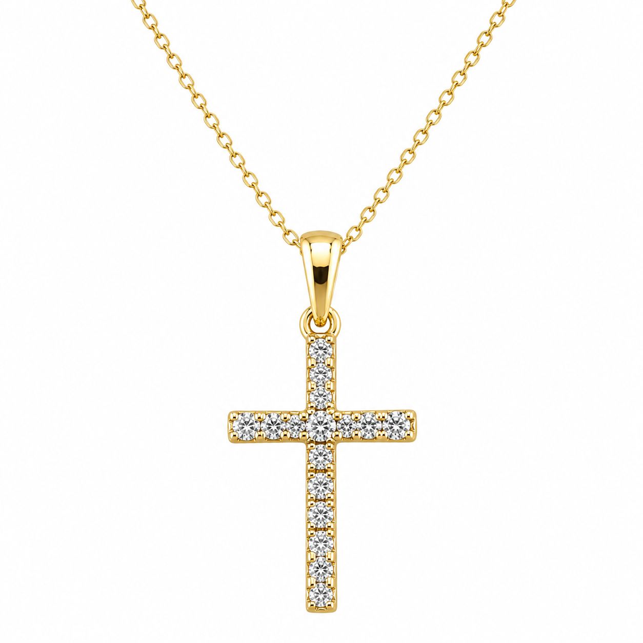 14K Yellow Gold Diamond Cross Pendant