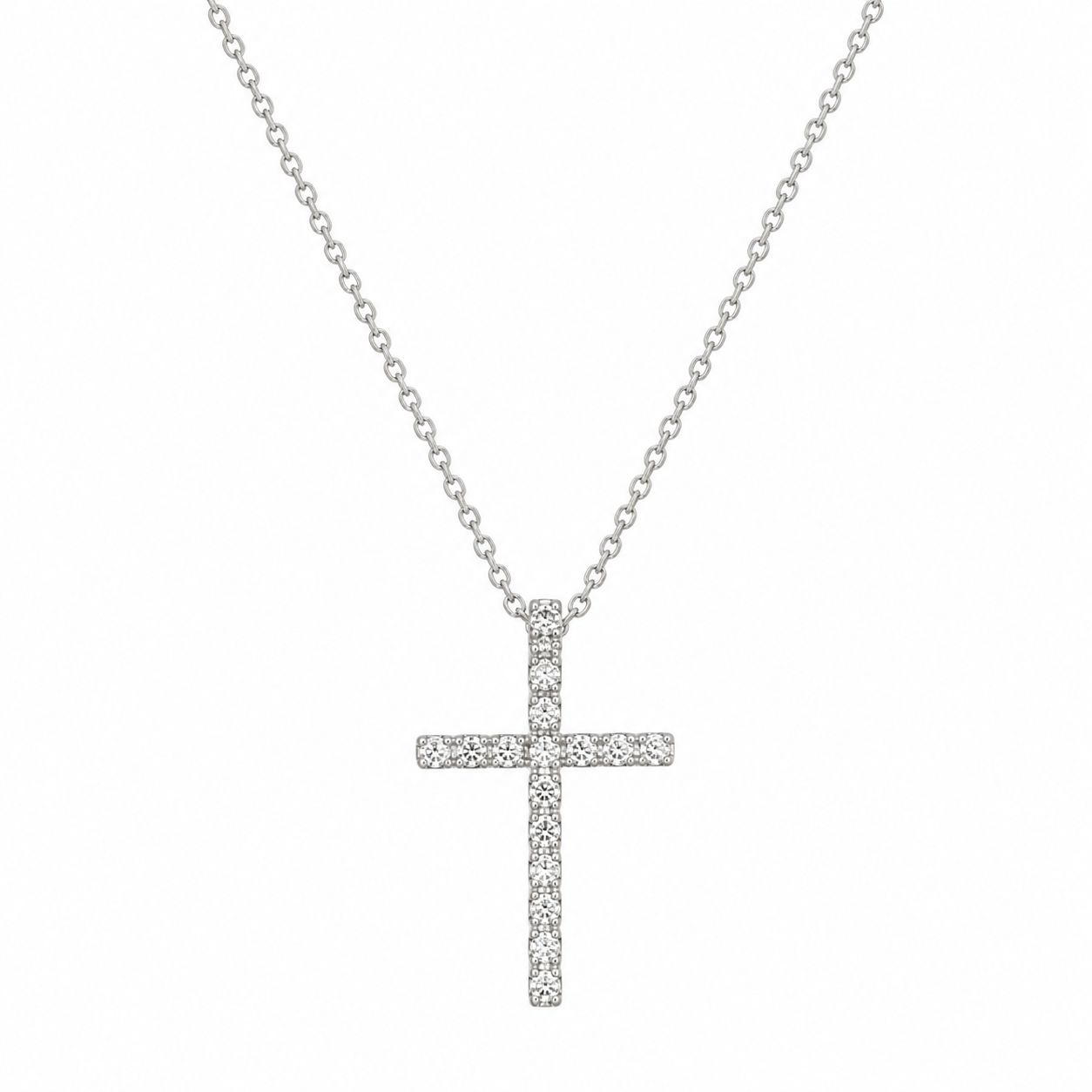 14K White Gold Diamond Cross Pendant Sleek Faith, Timeless Elegance 14K White Gold Diamond Cross Pendant Sleek Faith, Timeless Elegance
