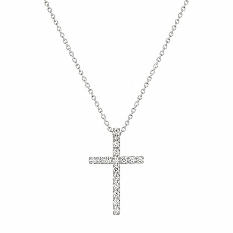 14K White Gold Diamond Cross Pendant  Sleek Faith, Timeless Elegance