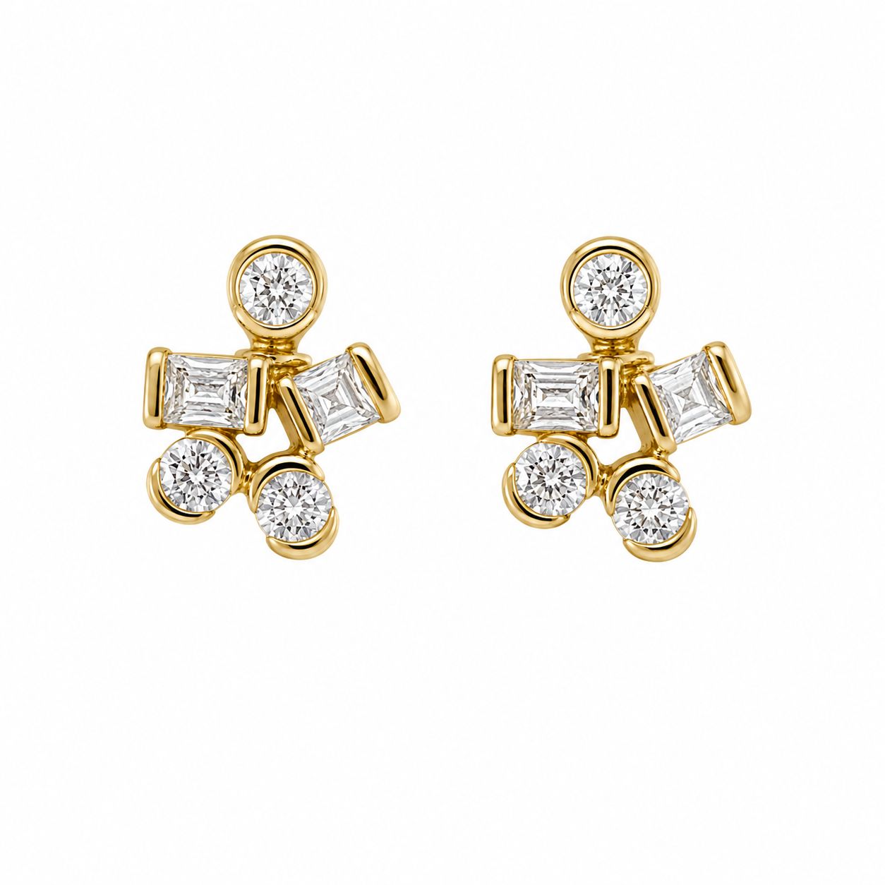 14K Yellow Gold Diamond Geometric Stud Earrings 14K Yellow Gold Diamond Geometric Stud Earrings
