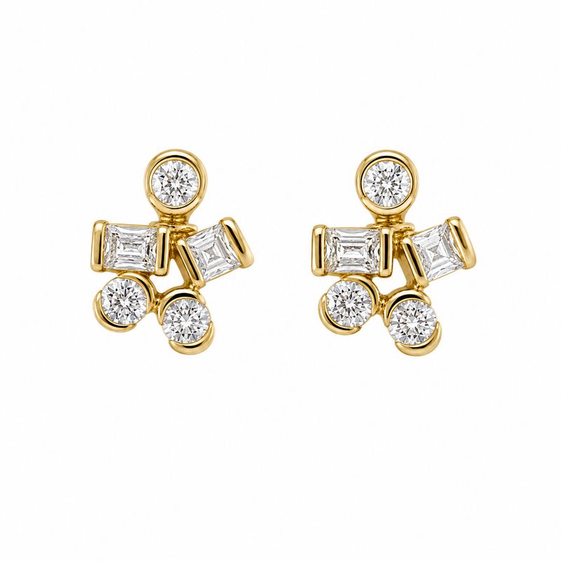 14K Yellow Gold Diamond Geometric Stud Earrings