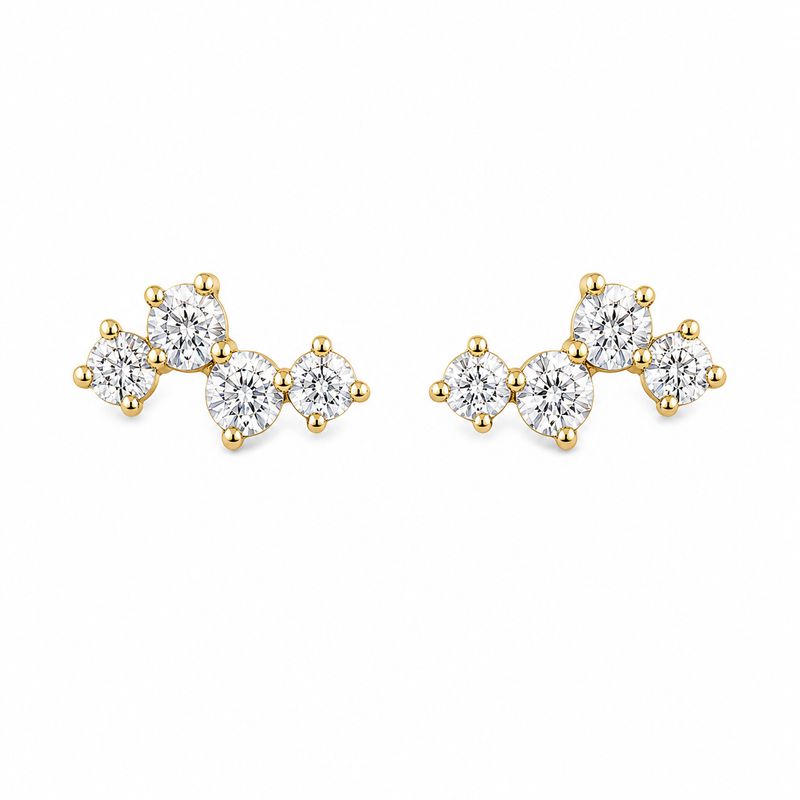 14K Yellow Gold Diamond Cluster Stud Earrings  Modern Sparkle with Effortless Elegance