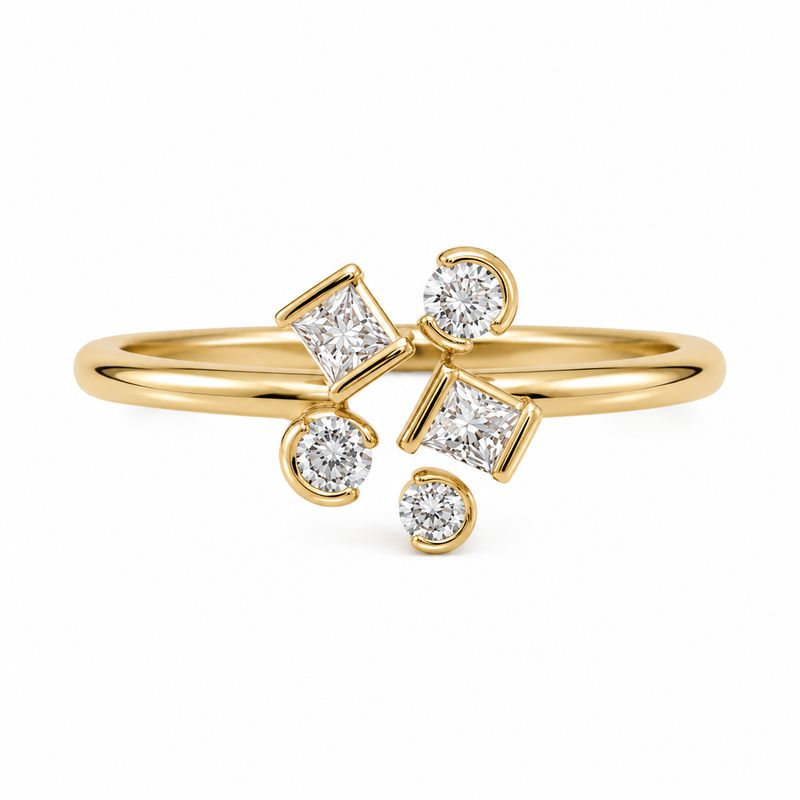 14K Yellow Gold Diamond Fashion Ring  Contemporary Elegance with Artistic Flair
