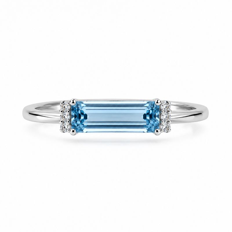 14K White Gold Blue Topaz & Diamond Ring  Sleek Sophistication with Modern Grace