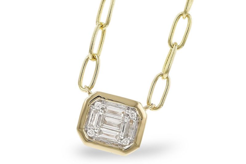 14K Yellow Gold Emerald-Cut Diamond Pendant Necklace