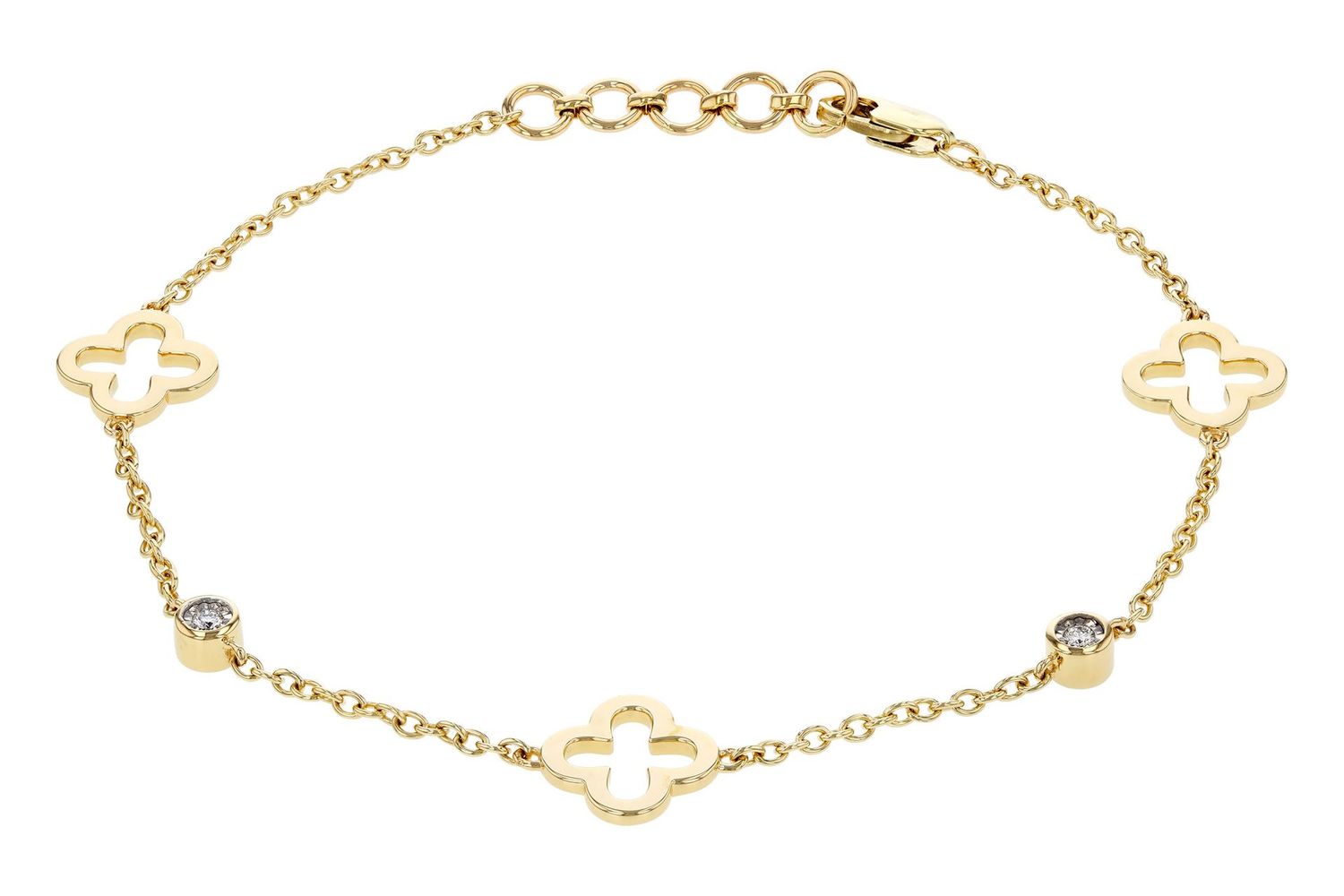 14K Yellow Gold Clover Diamond Bracelet