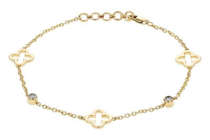 14K Yellow Gold Clover Diamond Bracelet